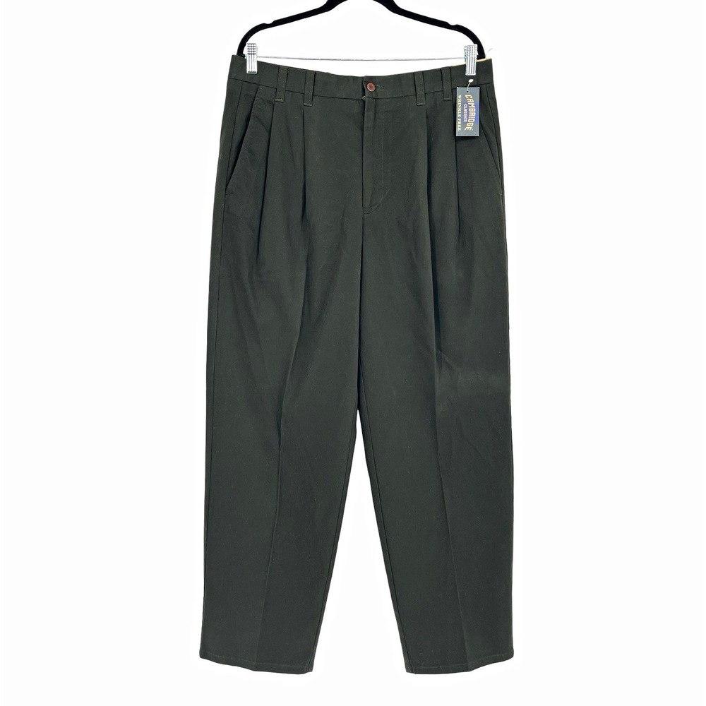 Cambridge Classics Men's Wrinkle Free Pleated Tapered Dress Pants Dark Green 36